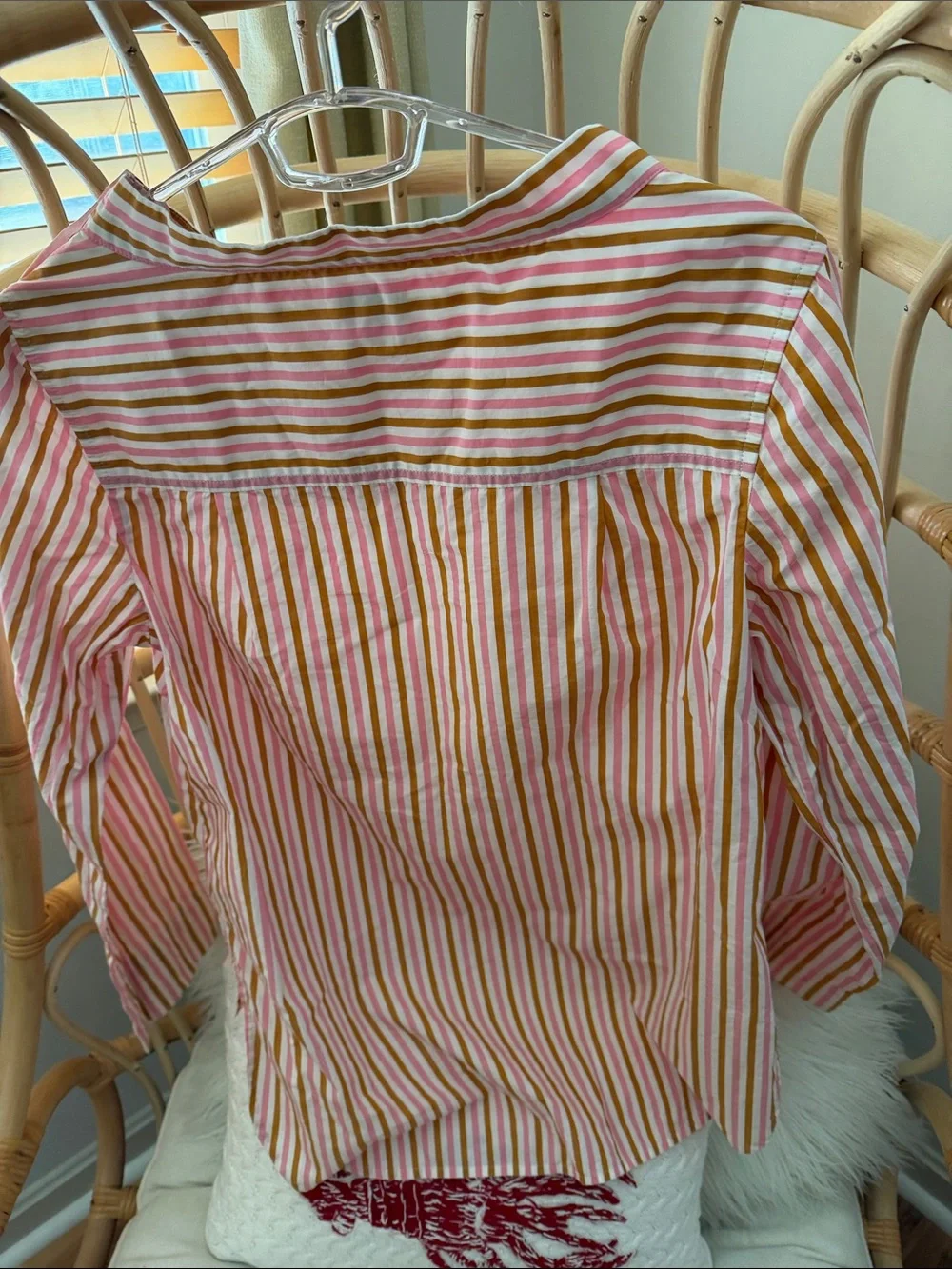 J. Crew Striped Button-Shoulder Long Sleeve Top in Pink, Yellow & White